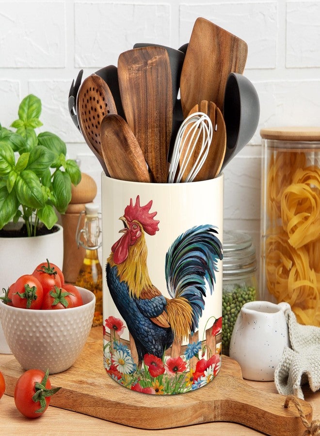 Hexagram Rooster Decor Utensil Holder, Rooster Chicken Kitchen Decor Ceramic Utensil Holder for Farmhouse Chicken Kitchen Decorations Indoor Rustic Farmhouse - Image 5